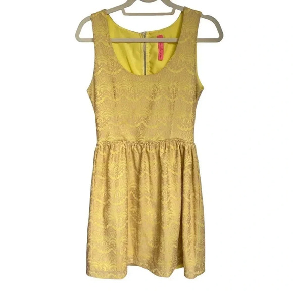 Anthropologie Eighty Sixty Sleeveless Lace Yellow Beige Fit Flare Mini Dress S - Picture 2 of 9